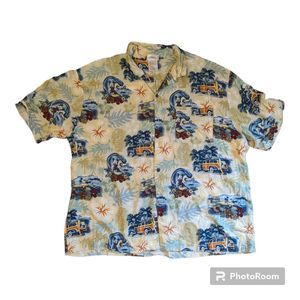 Disney Tropical Print Casual Button Down Shirt - Blue and Orange